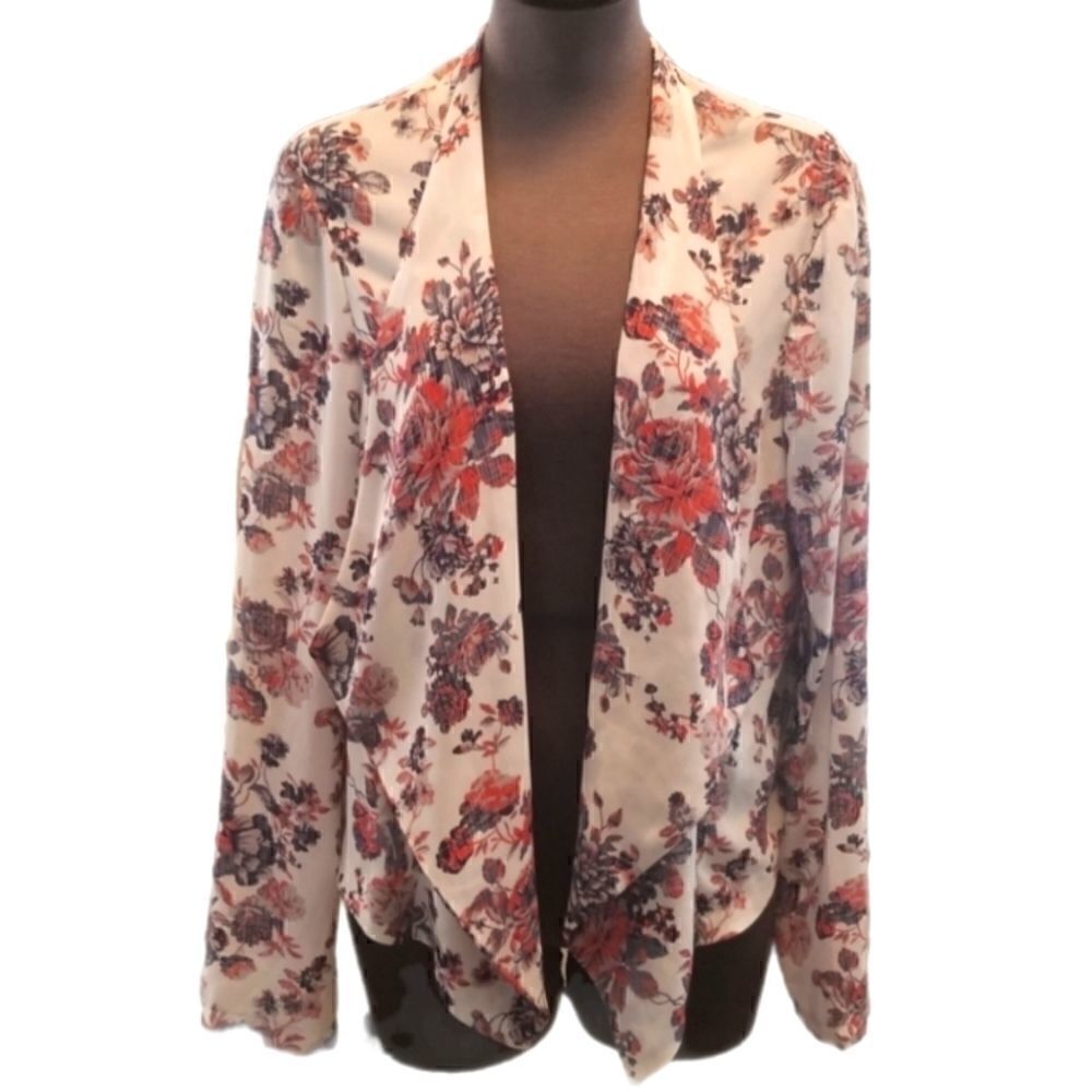 EC LUSH BRAND FLORAL LONG SLEEVE KIMONO JACKET SZ. XL